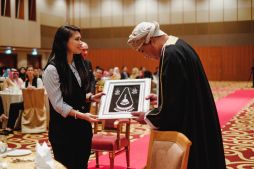 HRH Princess Fadzilah Lulabul Bolkiah receiving a token of appreciation from His Excellency Ali bin Khalfan Al-Jabri, Undersecretary of the Ministry of Information during the Omani Cultural Night. Feb 28, 2019. Photo: Hazimul Wa'ie/The Scoop